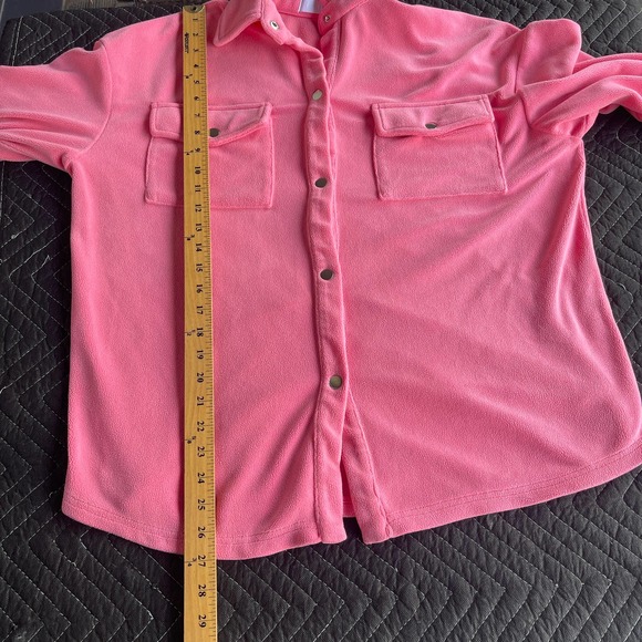 Isalis Shirt Jacket Womens Medium Pink Snap Front Long Sleeve Fleece Shacket - Picture 8 of 9